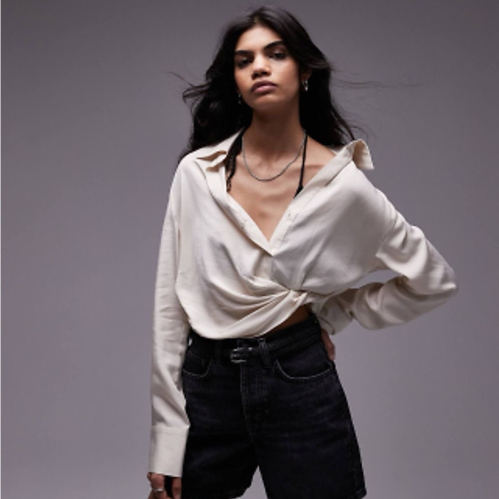 Topshop drape side top in cream ivory